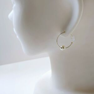 【ホワイト系】ピアス パールフープピアス K10YG