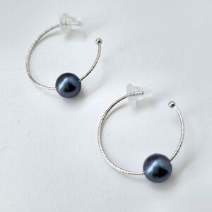 【ブルー系】 ピアス パールフープピアス K10WG