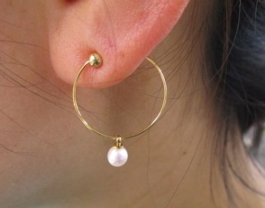 真珠 パール イヤリング フープ ゴールド シンプル