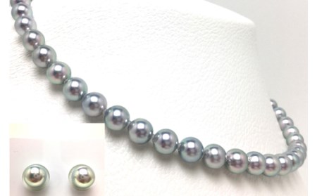 老舗の真珠専門店・高品質アコヤ真珠ブルーネックレスセット7.5～8.0ミリ（イヤリングセット） / あこや ネックレス 真珠 伊勢志摩 志摩 アクセサリー ギフト パール 母の日 記念 冠婚葬祭 〔500-17〕