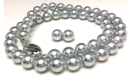 老舗の真珠専門店・高品質アコヤ真珠ブルーネックレスセット7.5～8.0ミリ（ピアスセット） / あこや ネックレス 真珠 伊勢志摩 志摩 アクセサリー ギフト パール 母の日 記念 冠婚葬祭