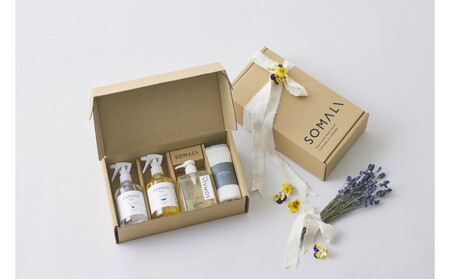 SOMALI ギフトH・水回り3点セット(台所用石けん ・トイレクリーナー ・バスクリーナー ・クロススポンジ/グレー・ホワイト付)