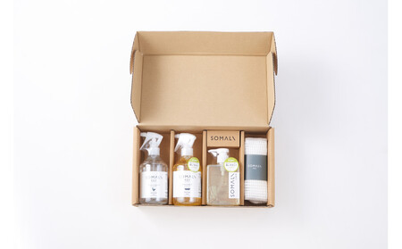 SOMALI ギフトH・水回り3点セット(台所用石けん ・トイレクリーナー ・バスクリーナー ・クロススポンジ/グレー・ホワイト付)