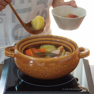 伊賀焼 IH対応ヘルシー蒸し鍋「鈴」キャラメル(2~4人用) 【公式限定】