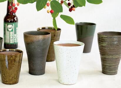 長谷園 伊賀焼 ビアマグギフトセット グリーン&ホワイト　大