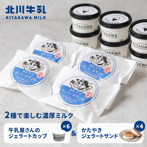牛乳屋さんのジェラートカップ6個＆かたやきジェラートサンド4個セット