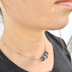 組紐ネックレスミニ小田巻3個黒銀