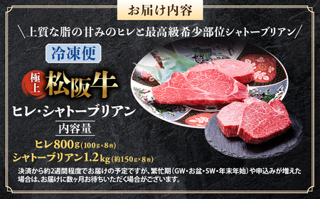 （冷凍）極上 松阪牛 シャトーブリアン ヒレステーキ セット 合計2kg