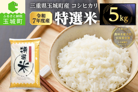 令和7年度産　コシヒカリ　特選米　5kg　米 白米
