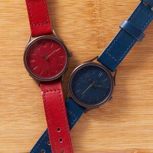 特産【近江牛革】で作るペアウォッチセット ふたりで始めるサステナブルな日常 手作り腕時計 WJ013Xペアセット 赤-赤/青-青