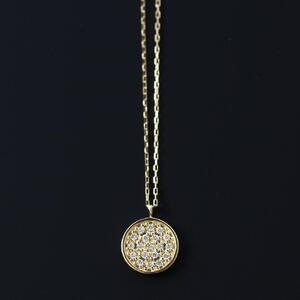 【K18イエローゴールド ラボダイヤモンドネックレス】0.095ct パヴェの輝きが美しいサークルデザイン 長さ50cm K18-N002 ネックレス