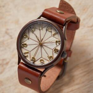 伝統工芸【寄木細工】白麻ノ葉デザインのハンドメイドウォッチ Lサイズ