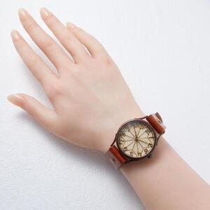 伝統工芸【寄木細工】白麻ノ葉デザインのハンドメイドウォッチ Lサイズ