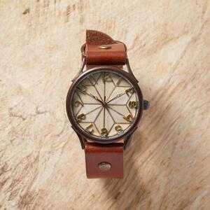 伝統工芸【寄木細工】白麻ノ葉デザインのハンドメイドウォッチ Lサイズ