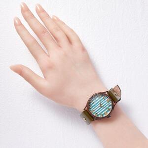 伝統工芸文様【縞緑】和染千代紙で作る文字盤が可愛いハンドメイドウォッチ ベルトカラー：オリーブ WJ004L 縞緑-オリ－ブ 腕時計