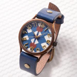 伝統工芸文様【数珠】和染千代紙で作る文字盤が可愛いハンドメイドウォッチ ベルトカラー：茄子紺 WJ004L 数珠-茄子紺 腕時計 180,000円
