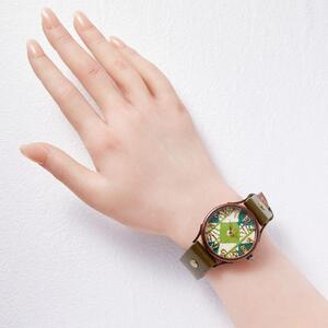 伝統工芸文様【菱緑】和染千代紙で作る文字盤が可愛いハンドメイドウォッチ ベルトカラー：オリーブ WJ004L 菱緑-オリーブ 腕時計