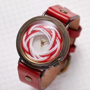 贈り物に心を添える 水引で作る【梅】の文字盤が魅力的なハンドメイドウォッチ ベルトカラー：赤 WJ007 梅-赤 腕時計