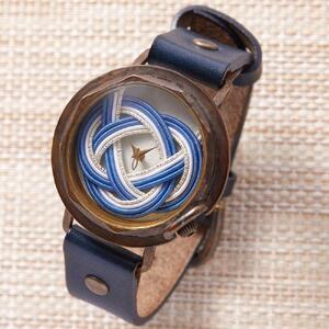 贈り物に心を添える 水引で作る【びわ湖】の文字盤が魅力的なハンドメイドウォッチ ベルトカラー：茄子紺 WJ007 びわ湖-茄子紺 腕時計