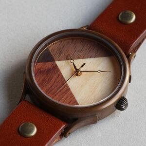 【4種類のナチュラルウッド】で作る文字盤が大人気のハンドメイドウォッチ Lサイズ ベルトカラー：茶 WB077L 茶 腕時計