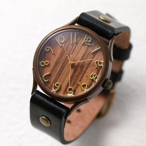 ナチュラルウッド【ゼブラ】で作る文字盤が個性的なハンドメイドウォッチ Lサイズ W5 ベルトカラー：黒 WB045L W5-黒 腕時計