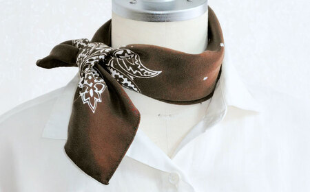 【洗える】 シルクスカーフ ミニ ブラウン/ペイズリー柄[AQDQ003] スカーフ