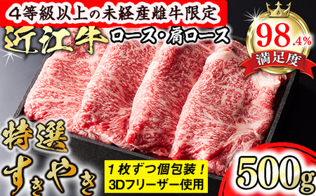 近江牛 特選 すき焼き 500g 4等級以上 未経産雌牛 ロース 肩ロース 森三商会 GM02W 【 近江牛 】 牛肉