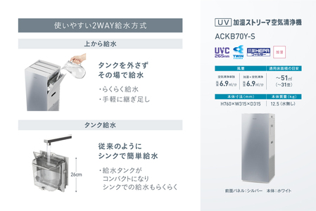 ダイキン UV加湿ストリーマ 空気清浄機 シルバーACKB70Y-S (適用畳数：31畳/PM2.5対応) [0262]