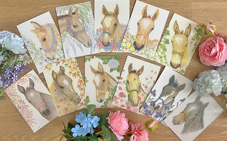 馬のまち栗東　馬と花のステーショナリーセットB / 切手 ポストカード メモ帳 クリアファイル 雑貨 / 栗東市 / nashira (nashira picture of horse)[BIBN002]