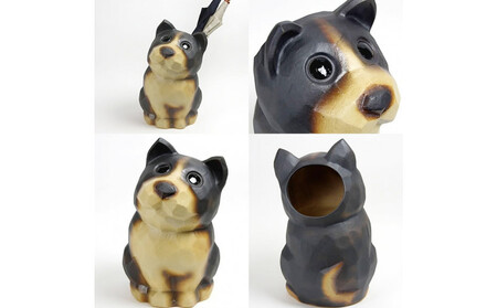 信楽焼 黒犬 陶器 傘立て