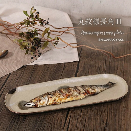 信楽焼 山逢い楕円長皿（大） サンマ皿 陶器【丸紋様】 10,500円