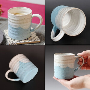【ペアセット】信楽焼 潮騒（ブルー・ピンク）マグカップ