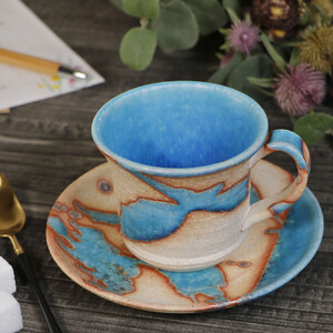信楽焼 碧水掛け分けコーヒーカップ（トルコ） 陶器