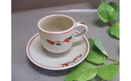 【信楽焼】白釉上絵付カップ＆ソーサー　　　うつわ　nwu-025