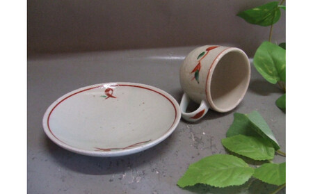 【信楽焼】白釉上絵付カップ＆ソーサー　　　うつわ　nwu-025