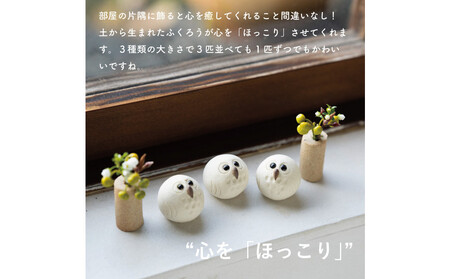 【信楽焼・明山】白ちびふくろう（L・M・S）3匹セット　hc-031314