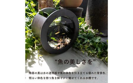 【信楽焼・明山】丸水槽・大(黒)aqua-06s