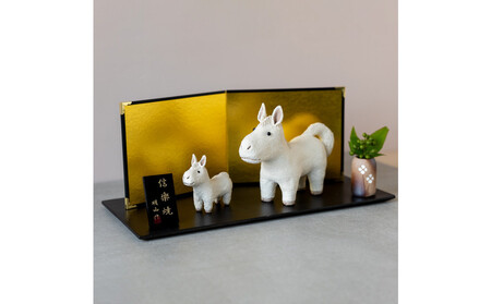【信楽焼・明山】干支置物「迎春うま」親子陶板セット eto26-01sp