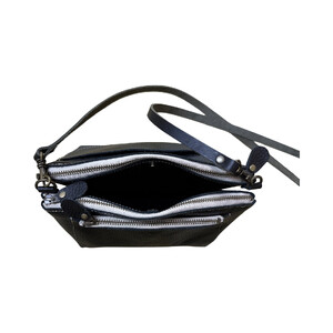 革・ダブルポシェット ミニ［ブラック］