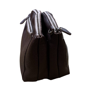 革・ダブルポシェット ラージ［チョコ］