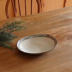 信楽焼　渕荒横彫だ円深皿(大)　