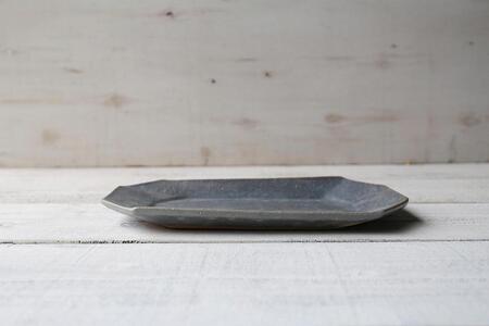 信楽焼　グレー釉　八角プレート (大)【古谷製陶所】