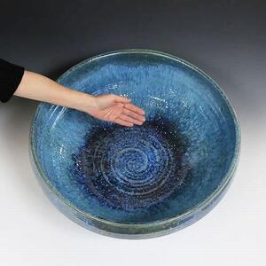 【Rika】信楽焼　睡蓮鉢　青　花器　花瓶 Rika様専用】信楽焼 睡蓮鉢 青 花器 花瓶