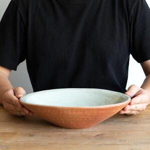 火色楕円手洗鉢(W30cm)washbowl-03　信楽焼・明山