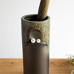 ビードロペアふくろう傘立　B155-01　信楽焼・明山