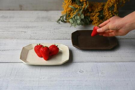 信楽焼 八角ケーキ皿　鉄散＆サビ釉セット【古谷製陶所】