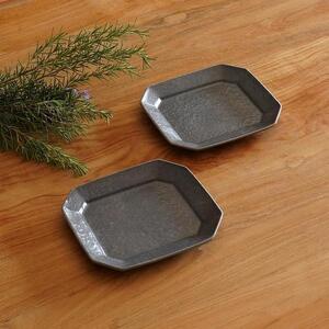 信楽焼 八角ケーキ皿　グレー釉 2枚セット【古谷製陶所】