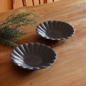 信楽焼 輪花深皿　グレー釉（大）２枚セット【古谷製陶所】