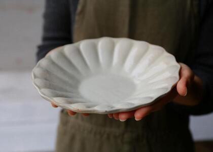 信楽焼 輪花深皿　グレー釉（大）２枚セット【古谷製陶所】