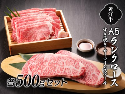近江牛A5ランクロースすき焼き 500g・サーロインステーキ 500g (250g×2枚)セット [0089]